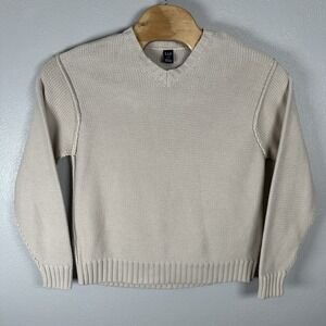 Vintage Gap Sweater Mens Large Beige Vneck Preppy Thick 100% Cotton Y2K Nautical